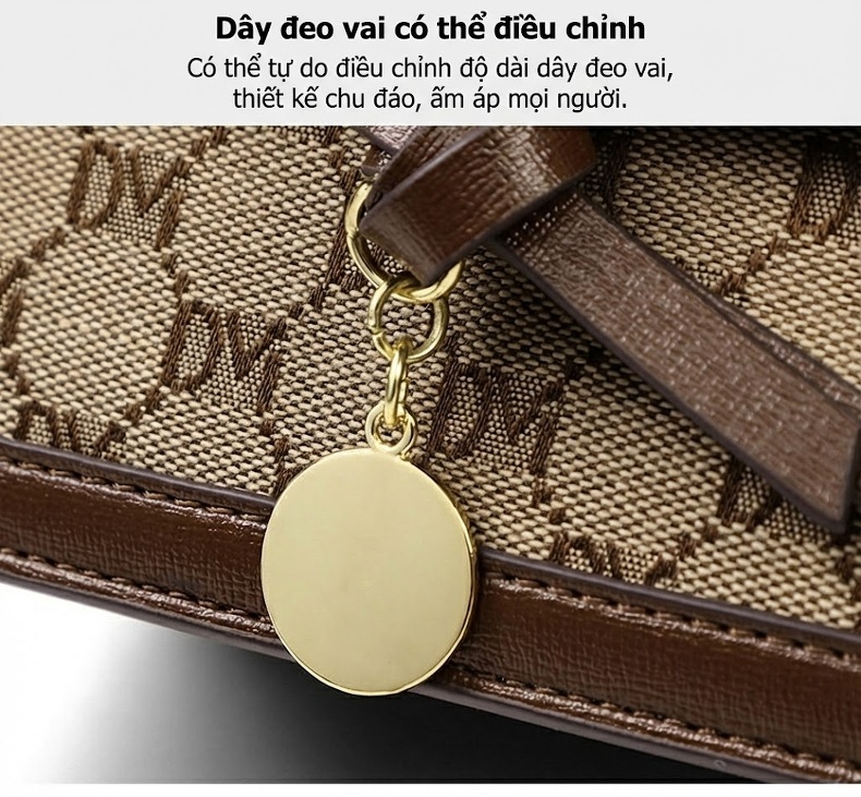 Túi Đeo Chéo/Đeo Vai Nữ Hình Hộp Chữ Nhật Họa Tiết Chữ D và V Màu Nâu chi tiết 5
