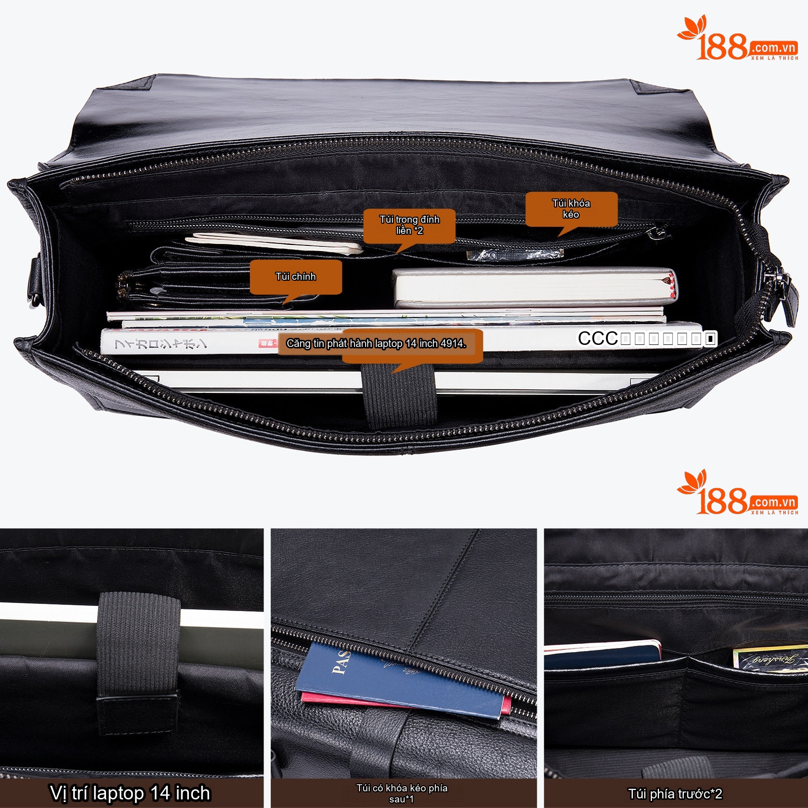 Túi Đeo Chéo/Đeo Vai/Xách Tay Nam Da Thật Công Sở Đựng Laptop Màu Đen