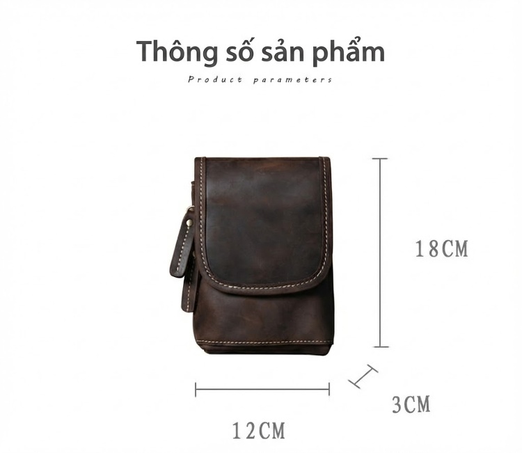 Túi Đeo Chéo Mini Da Bò Sáp Ngựa Điên Vintage Đựng Điện Thoại chi tiết 1