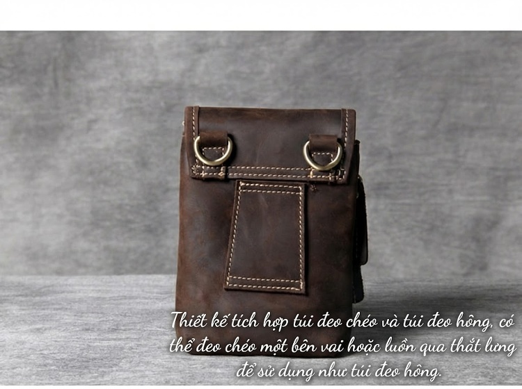 Túi Đeo Chéo Mini Da Bò Sáp Ngựa Điên Vintage Đựng Điện Thoại chi tiết 11
