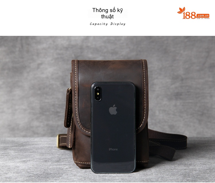 Túi Đeo Chéo Mini Da Bò Sáp Ngựa Điên Vintage Đựng Điện Thoại chi tiết 15