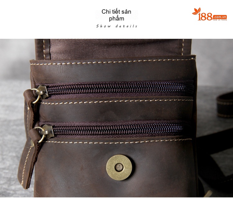 Túi Đeo Chéo Mini Da Bò Sáp Ngựa Điên Vintage Đựng Điện Thoại chi tiết 17