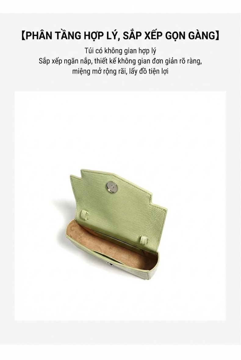 Túi Đeo Chéo Mini Da Bò Vân Thằn Lằn Đeo Vai Đựng Điện Thoại Màu Nâu, Xanh Lá, Xanh Dương chi tiết 6