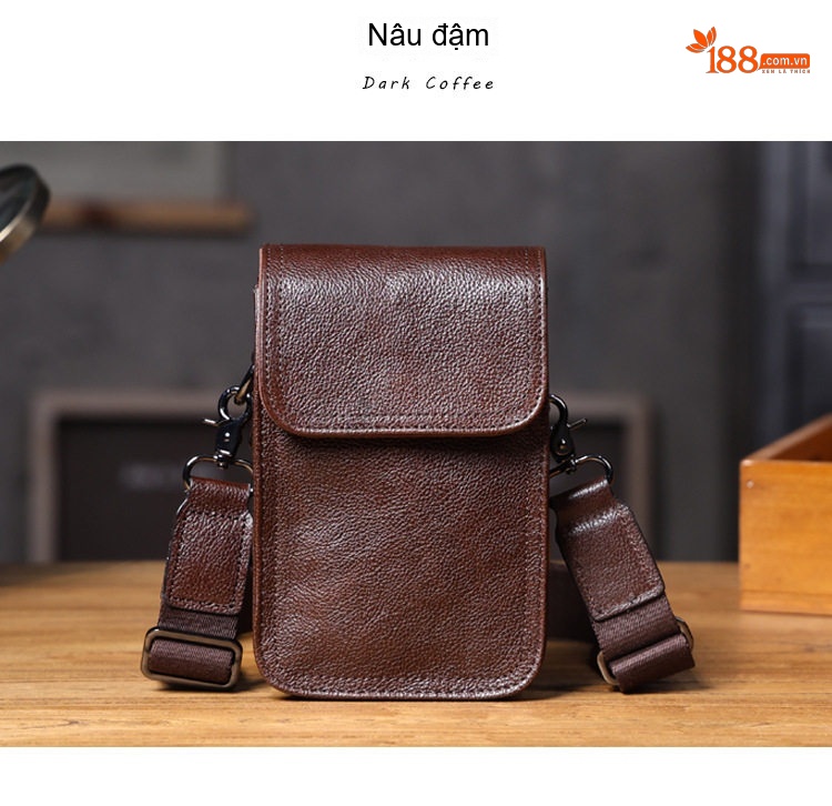 Túi Đeo Chéo Mini Nam Da Thật Túi Đựng Điện Thoại Da Bò Màu Nâu, Đen chi tiết 15