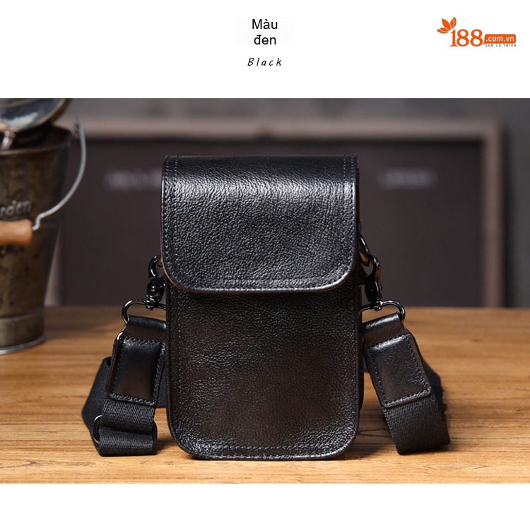Túi Đeo Chéo Mini Nam Da Thật Túi Đựng Điện Thoại Da Bò Màu Nâu, Đen chi tiết 22