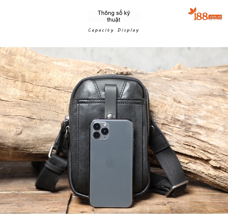 Túi đeo chéo mini da bò thật đựng điện thoại kiểu dáng thể thao chi tiết 10