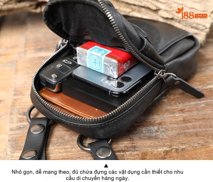 Túi đeo chéo mini da bò thật đựng điện thoại kiểu dáng thể thao chi tiết 11