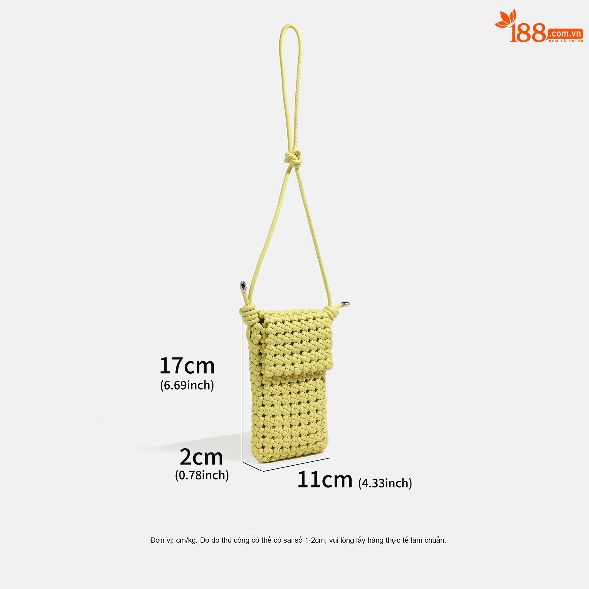 Túi Đeo Chéo Mini Nữ Đựng Điện Thoại Kiểu Hàn Quốc Dáng Đứng Dệt Sợi Màu Vàng, Kem, Hồng, Xám... chi tiết 9