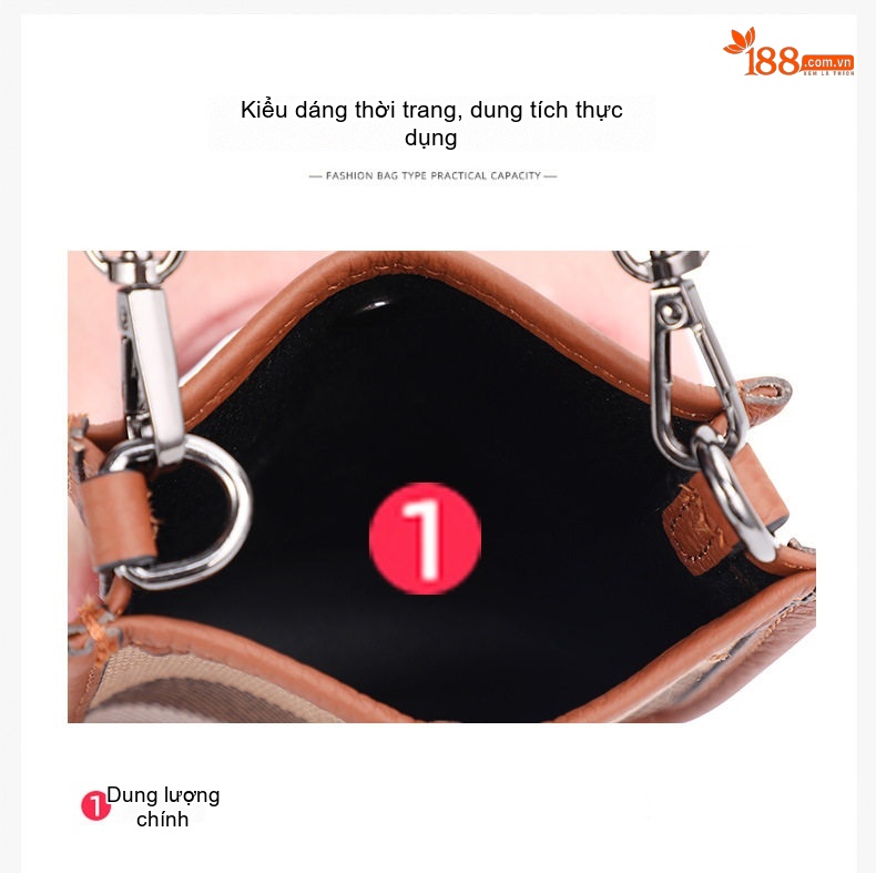 Túi Đeo Chéo Mini Vải Canvas Phối Da Bò Phong Cách Thời Trang Màu Nâu, Đỏ chi tiết 7