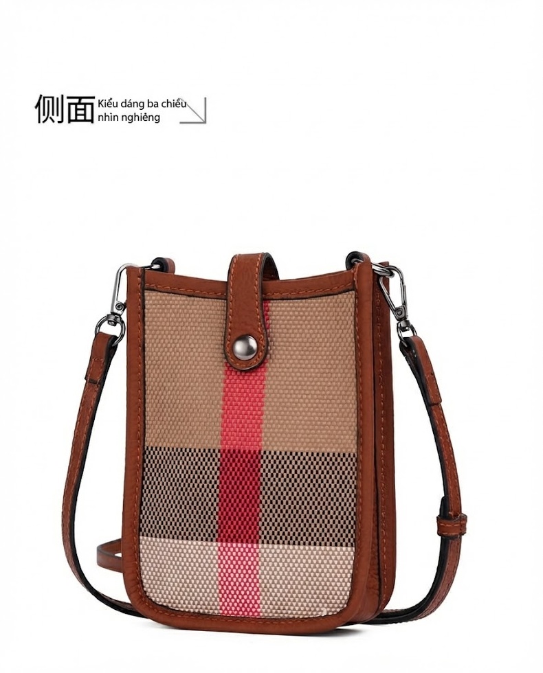 Túi Đeo Chéo Mini Vải Canvas Phối Da Bò Phong Cách Thời Trang Màu Nâu, Đỏ chi tiết 13