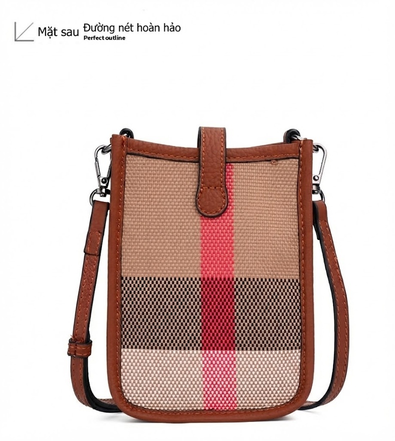 Túi Đeo Chéo Mini Vải Canvas Phối Da Bò Phong Cách Thời Trang Màu Nâu, Đỏ chi tiết 17