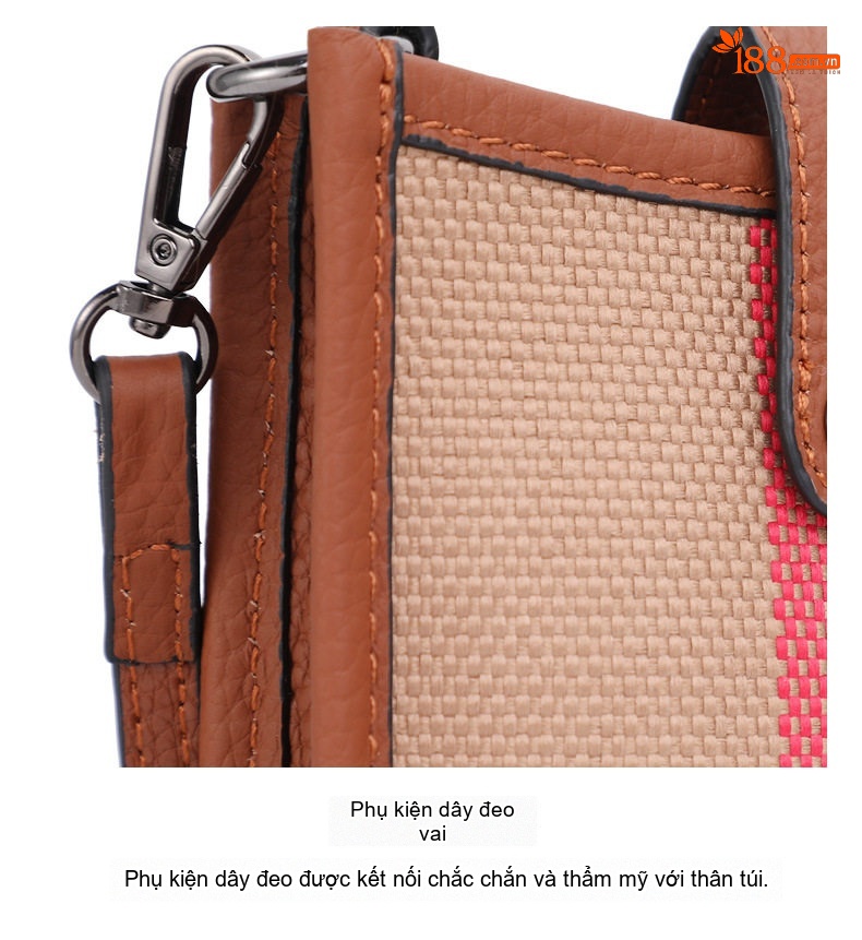 Túi Đeo Chéo Mini Vải Canvas Phối Da Bò Phong Cách Thời Trang Màu Nâu, Đỏ chi tiết 19