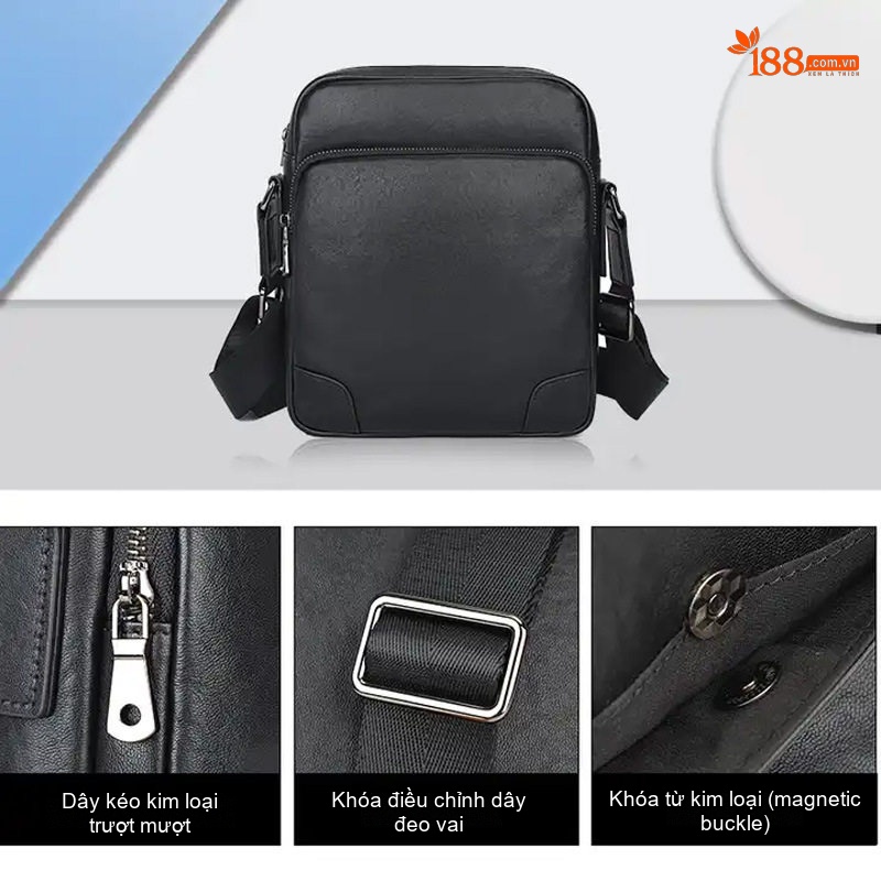Túi Đeo Chéo Nam Da Bò Cao Cấp, Túi Đựng Ipad, Túi Messenger Da Thật, Túi Du Lịch Màu Đen