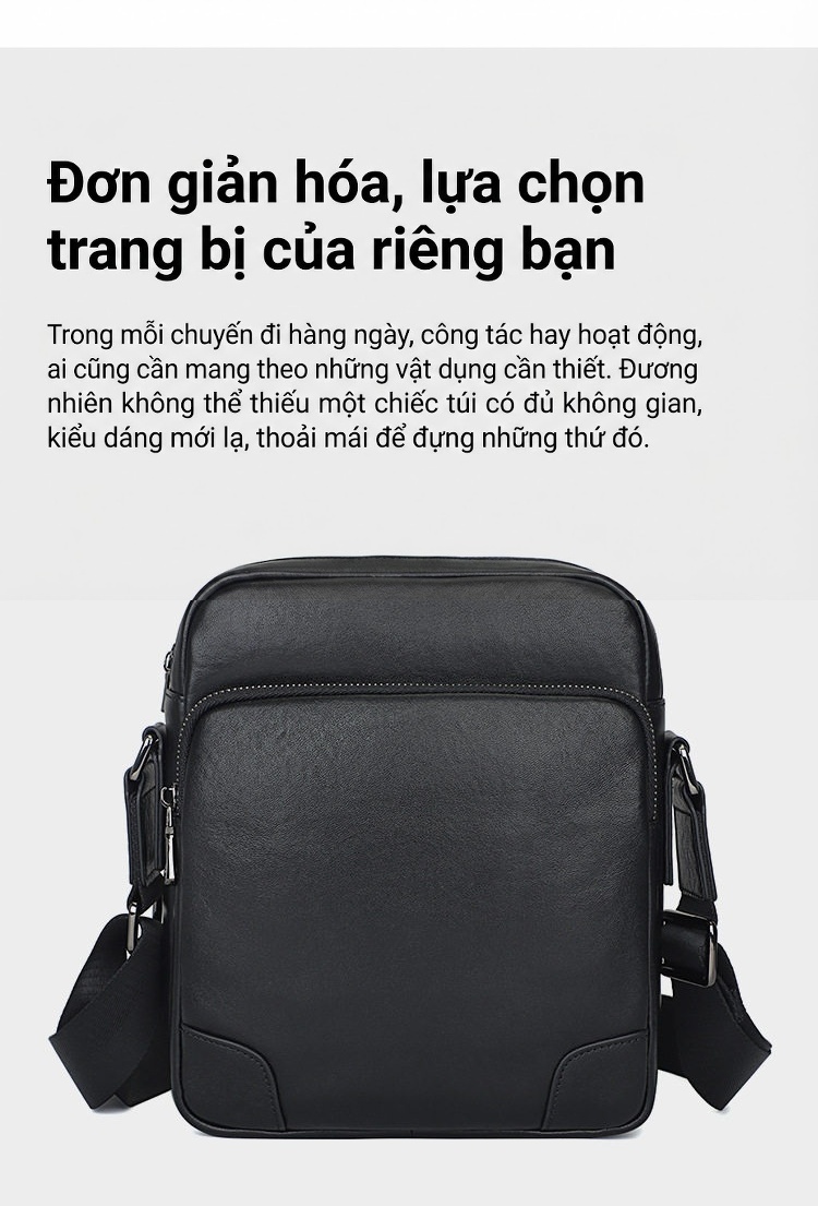 Túi Đeo Chéo Nam Da Bò Cao Cấp, Túi Đựng Ipad, Túi Messenger Da Thật, Túi Du Lịch Màu Đen chi tiết 7