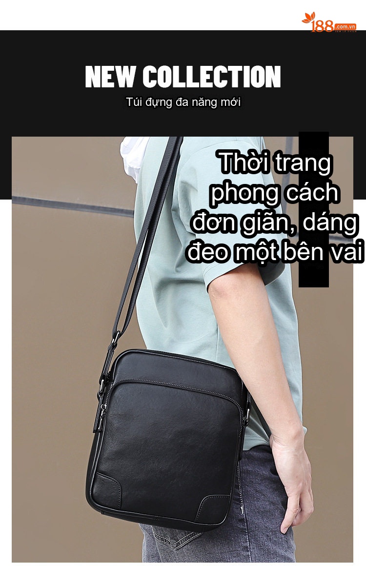 Túi Đeo Chéo Nam Da Bò Cao Cấp, Túi Đựng Ipad, Túi Messenger Da Thật, Túi Du Lịch Màu Đen chi tiết 1