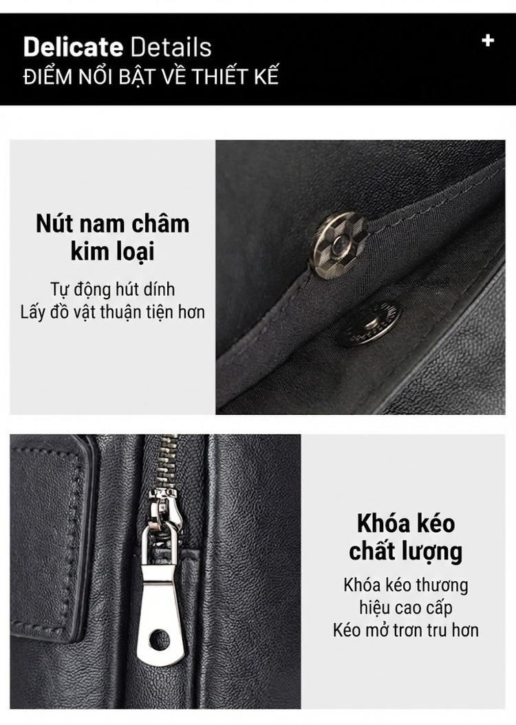 Túi Đeo Chéo Nam Da Bò Cao Cấp, Túi Đựng Ipad, Túi Messenger Da Thật, Túi Du Lịch Màu Đen chi tiết 5