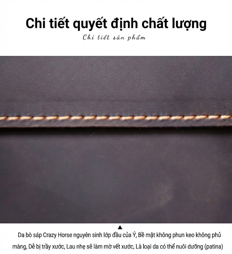 Túi Đeo Chéo Nam Da Bò Cặp Công Sở Đựng Laptop Vintage Màu Nâu chi tiết 13