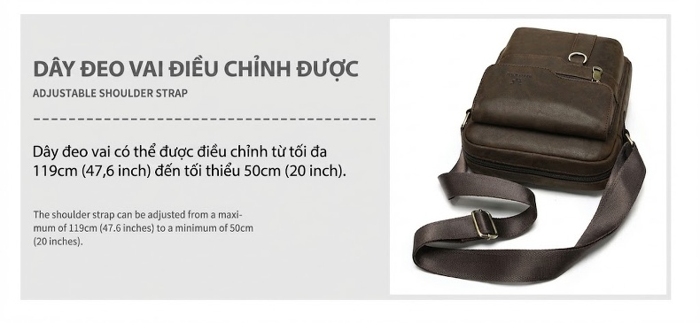 Túi Đeo Chéo Nam Da Bò Có Khóa Kéo, Túi Đựng Ipad Công Sở Màu Nâu chi tiết 3