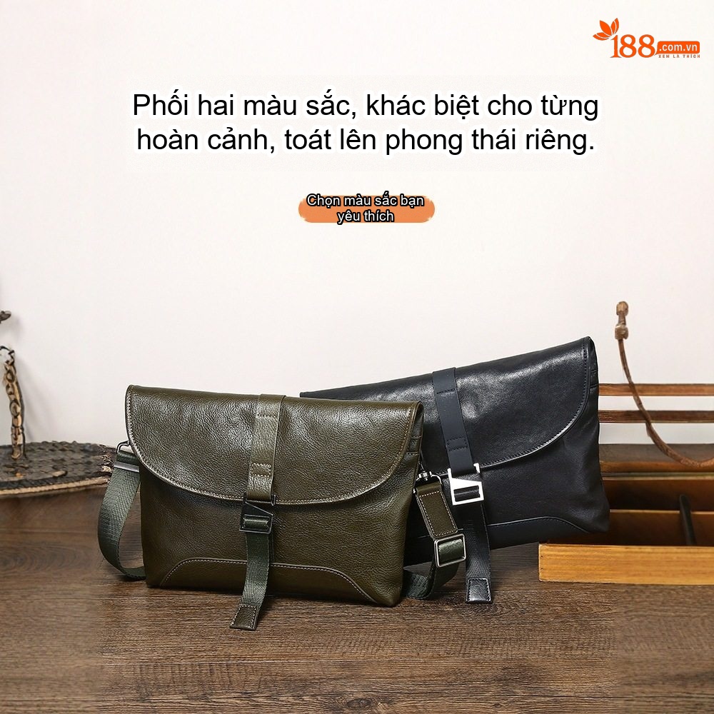 Túi Đeo Chéo Nam Da Bò Công Sở, Túi Đựng Tài Liệu Màu Đen, Xanh Rêu