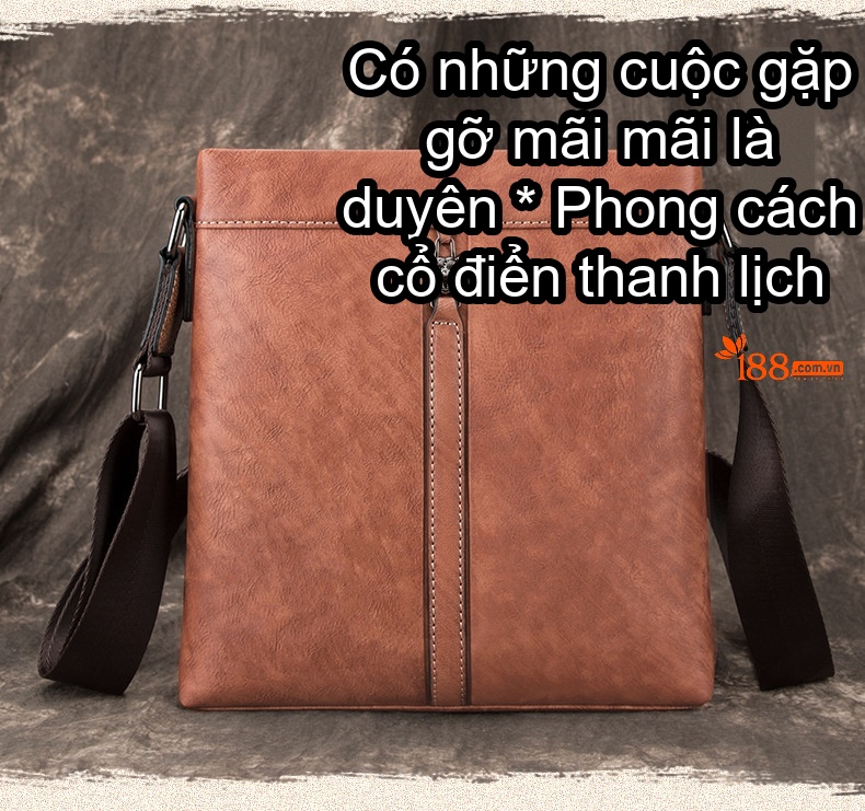 Túi Đeo Chéo Nam Da Bò Công Sở Vintage Dung Tích Lớn Màu Xanh, Nâu, Xám chi tiết 1
