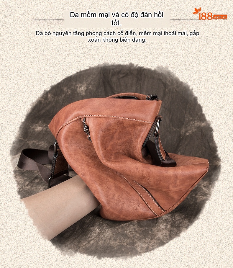 Túi Đeo Chéo Nam Da Bò Công Sở Vintage Dung Tích Lớn Màu Xanh, Nâu, Xám chi tiết 2