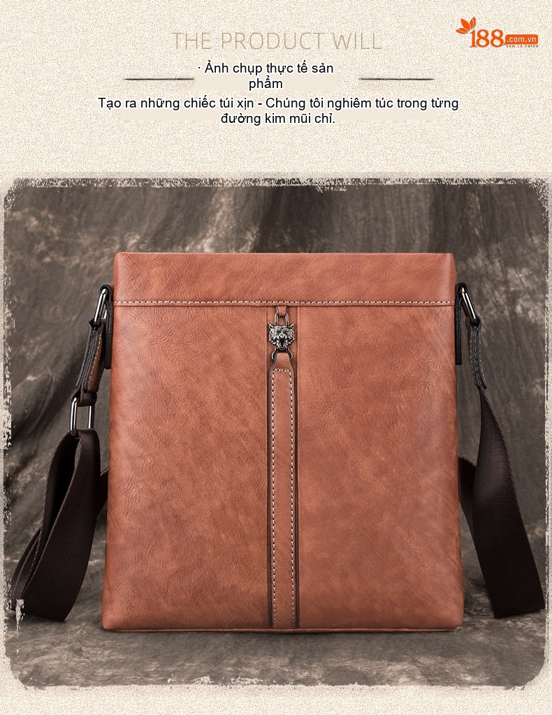 Túi Đeo Chéo Nam Da Bò Công Sở Vintage Dung Tích Lớn Màu Xanh, Nâu, Xám chi tiết 5