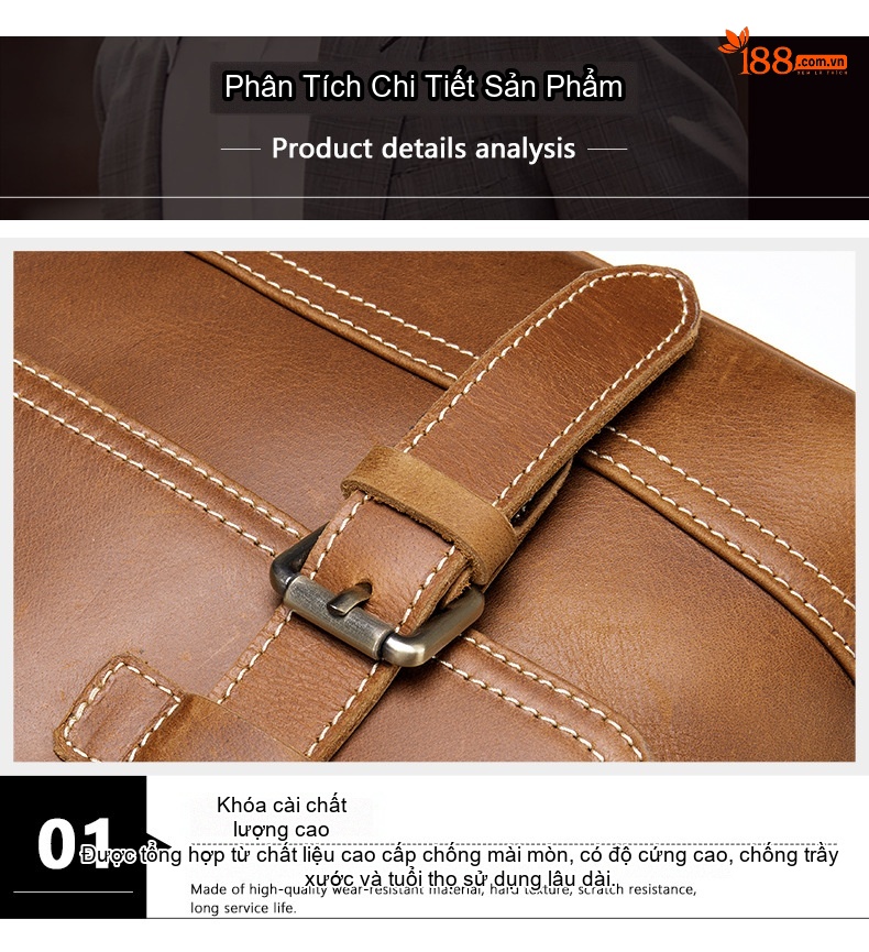 Túi Đeo Chéo Nam Da Bò Crazy Horse Phong Cách Âu Mỹ Màu Nâu chi tiết 10