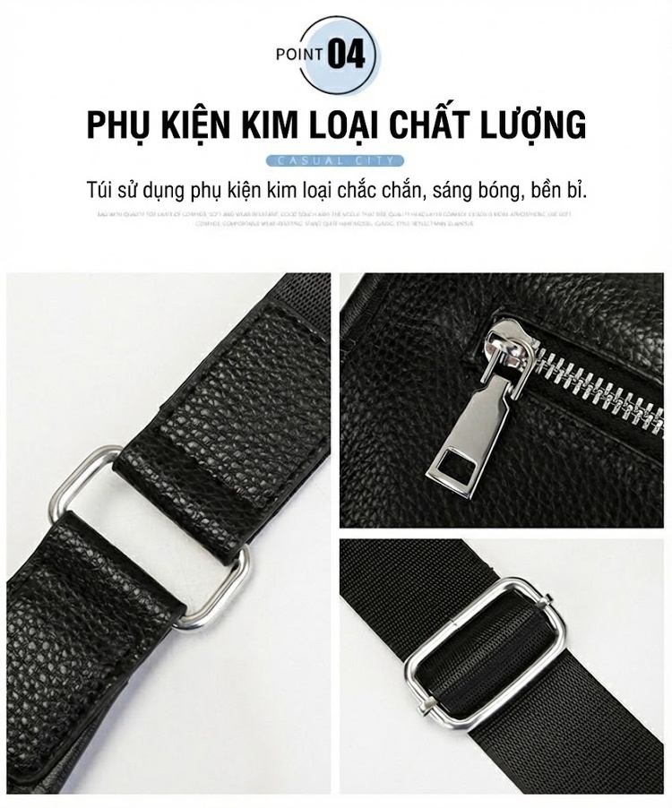 Túi Đeo Chéo Nam Da Bò Đa Năng Dung Tích Lớn Màu Đen chi tiết 10