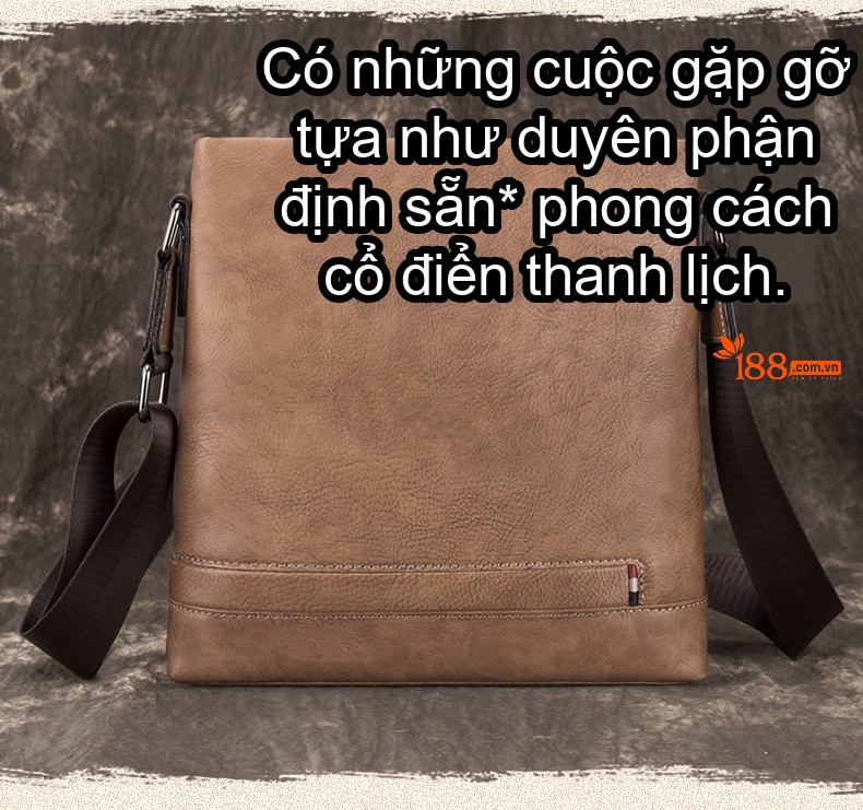 Túi Đeo Chéo Nam Da Bò Dáng Đứng Phong Cách Retro Màu Nâu, Xám chi tiết 1