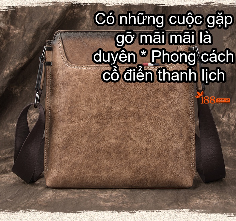 Túi Đeo Chéo Nam Da Bò Dáng Đứng Phong Cách Retro Màu Nâu, Xanh Đen chi tiết 1