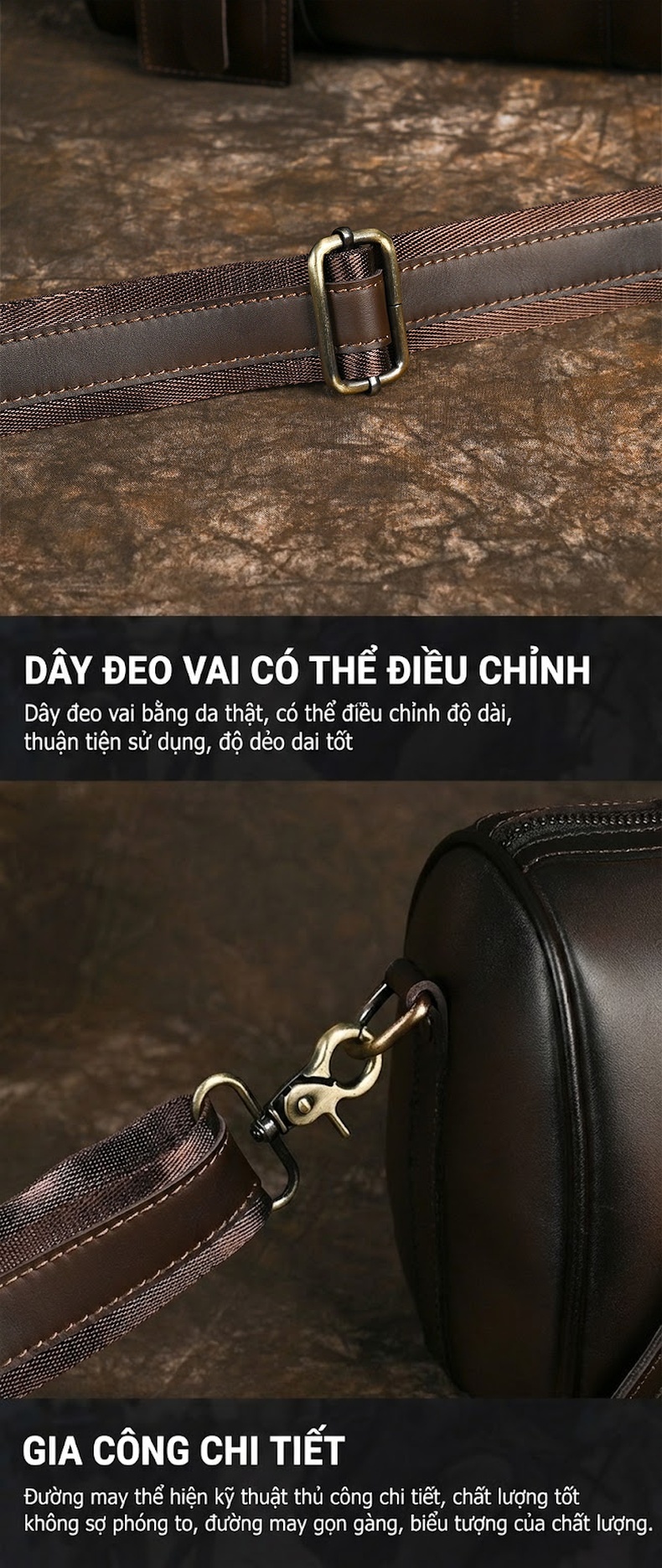 Túi Đeo Chéo Nam Da Bò Dáng Trống Retro Cỡ Lớn Màu Nâu chi tiết 11