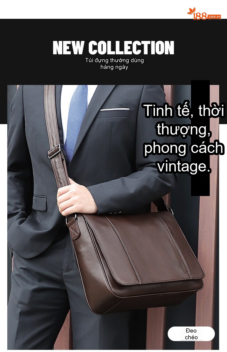 Túi Đeo Chéo Nam Da Bò Dầu Sáp Vintage Công Sở Màu Nâu chi tiết 1