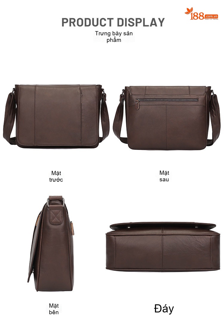 Túi Đeo Chéo Nam Da Bò Dầu Sáp Vintage Công Sở Màu Nâu chi tiết 9