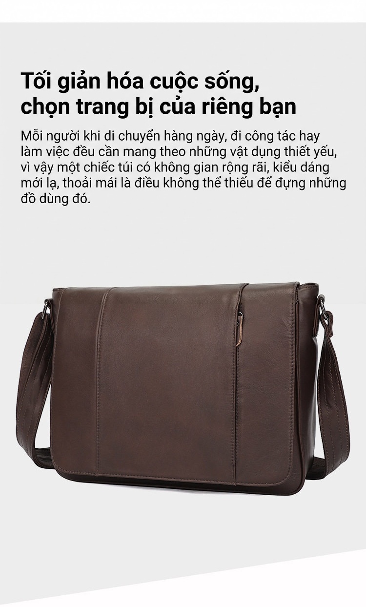 Túi Đeo Chéo Nam Da Bò Dầu Sáp Vintage Công Sở Màu Nâu chi tiết 4