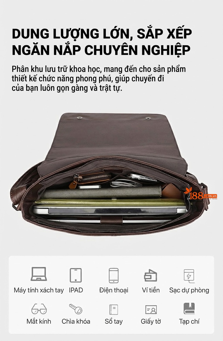 Túi Đeo Chéo Nam Da Bò Dầu Sáp Vintage Công Sở Màu Nâu chi tiết 6