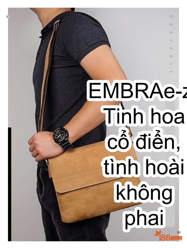 Túi Đeo Chéo Nam Da Bò Đeo Vai Phong Cách Retro Âu Mỹ Màu Nâu chi tiết 4