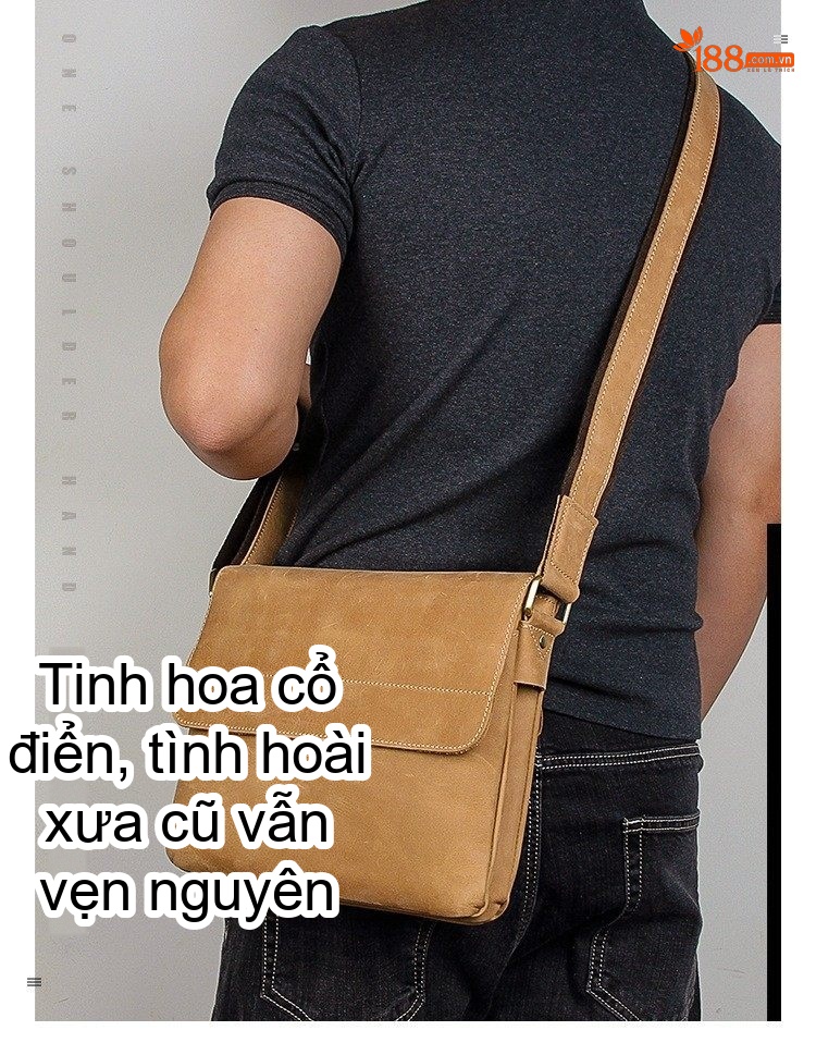 Túi Đeo Chéo Nam Da Bò Đeo Vai Phong Cách Retro Âu Mỹ Màu Nâu chi tiết 5
