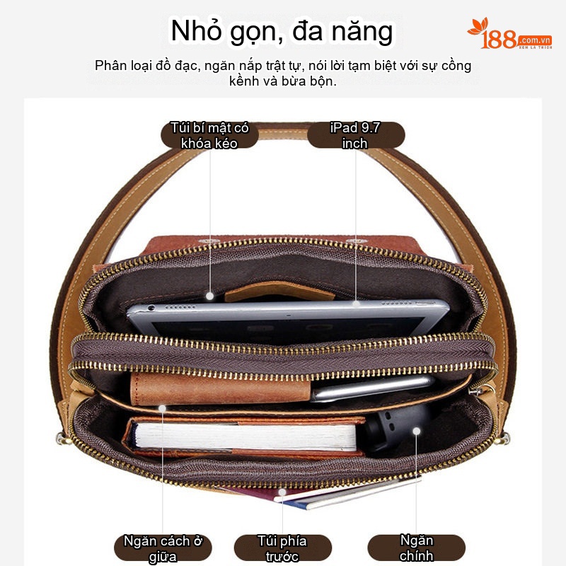 Túi Đeo Chéo Nam Da Bò Đeo Vai Phong Cách Retro Âu Mỹ Màu Nâu