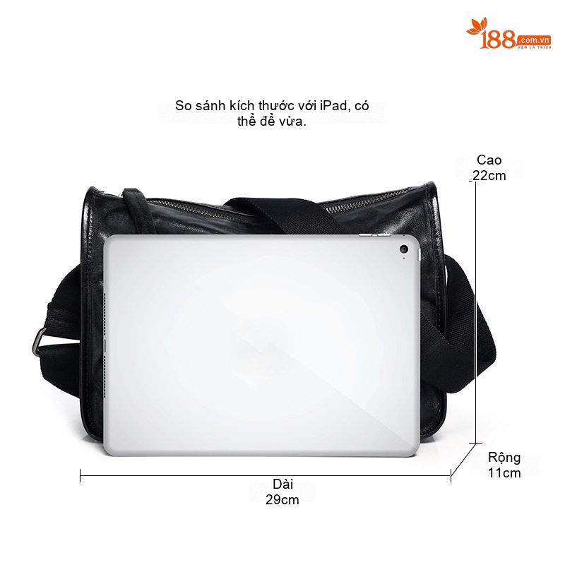Túi Đeo Chéo Nam Da Bò Đựng Ipad Phong Cách Doanh Nhân Màu Đen chi tiết 25