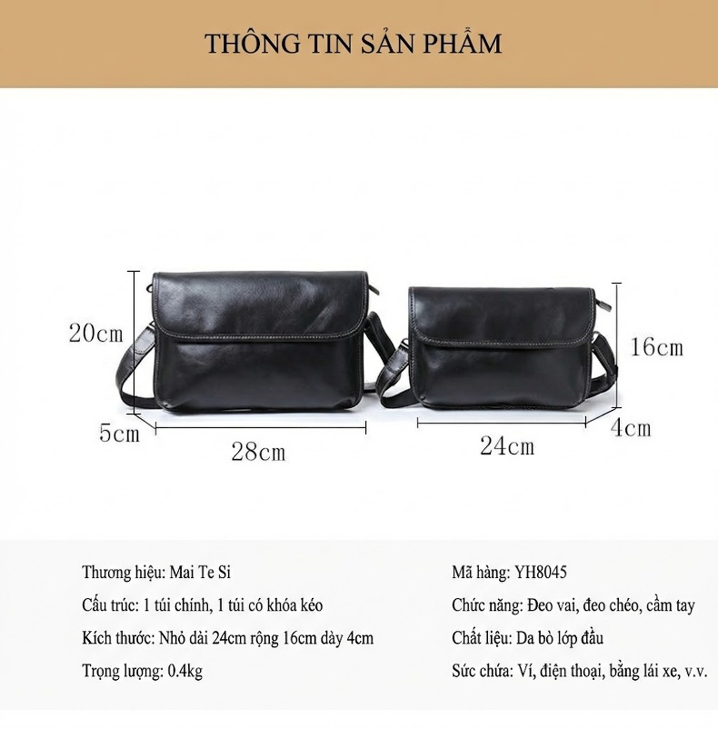 Túi Đeo Chéo Nam Da Bò Đựng Vừa Ipad Kiểu Dáng Vuông Màu Nâu chi tiết 9