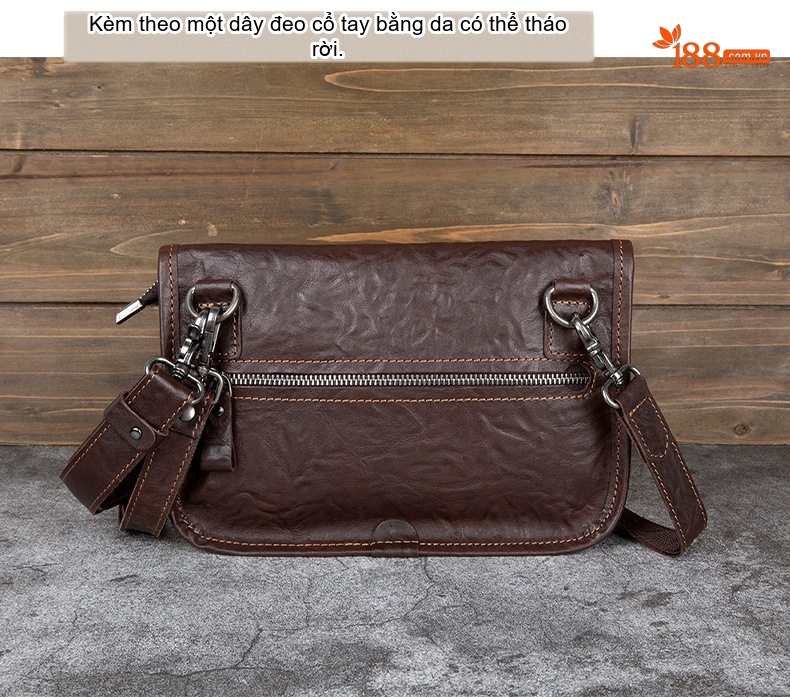 Túi Đeo Chéo Nam Da Bò Đựng Vừa Ipad Kiểu Dáng Vuông Màu Nâu chi tiết 14