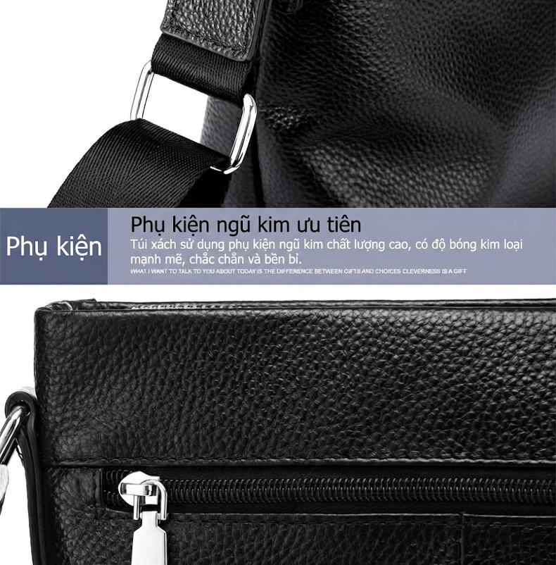 Túi Đeo Chéo Nam Da Bò Đựng Vừa Ipad Phong Cách Doanh Nhân Màu Đen chi tiết 12