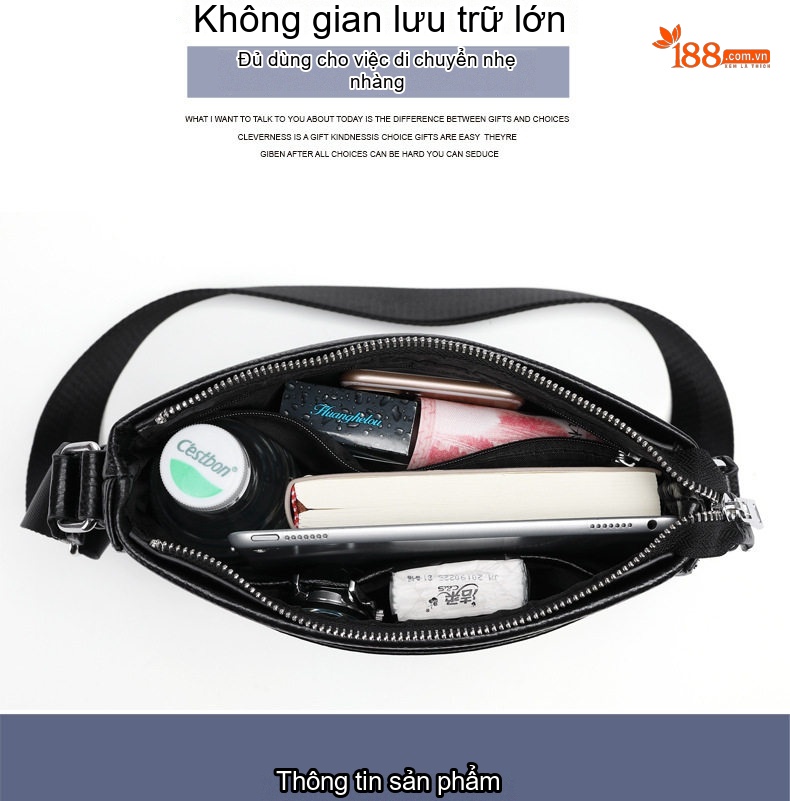 Túi Đeo Chéo Nam Da Bò Đựng Vừa Ipad Phong Cách Doanh Nhân Màu Đen chi tiết 6