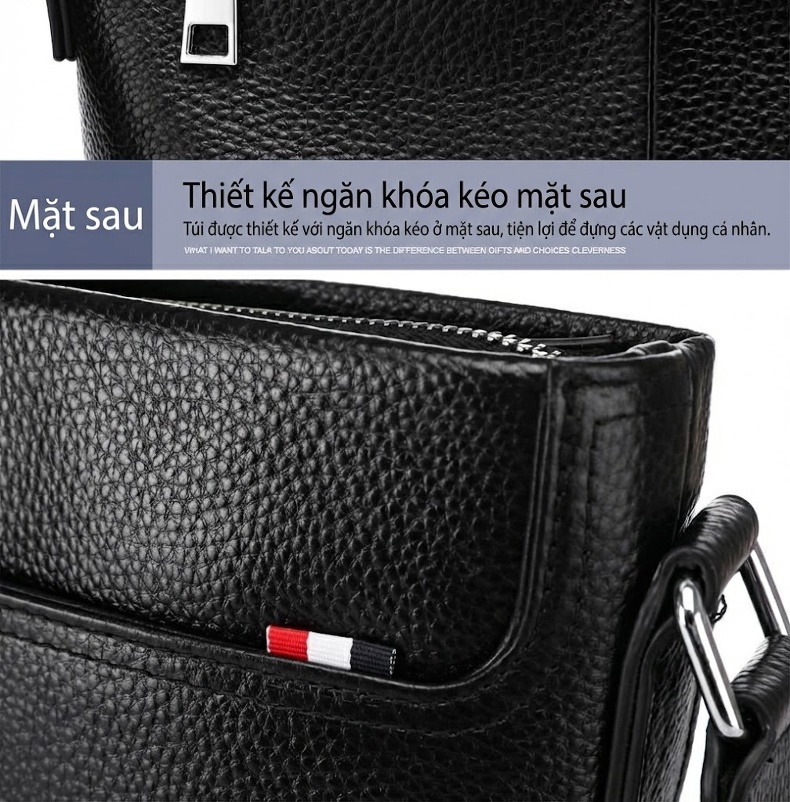 Túi Đeo Chéo Nam Da Bò Đựng Vừa Ipad Phong Cách Doanh Nhân Màu Đen chi tiết 13