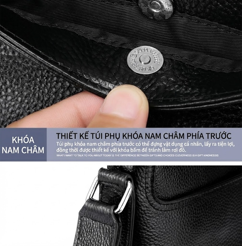 Túi Đeo Chéo Nam Da Bò Đựng Vừa Ipad Phong Cách Doanh Nhân Màu Đen chi tiết 11