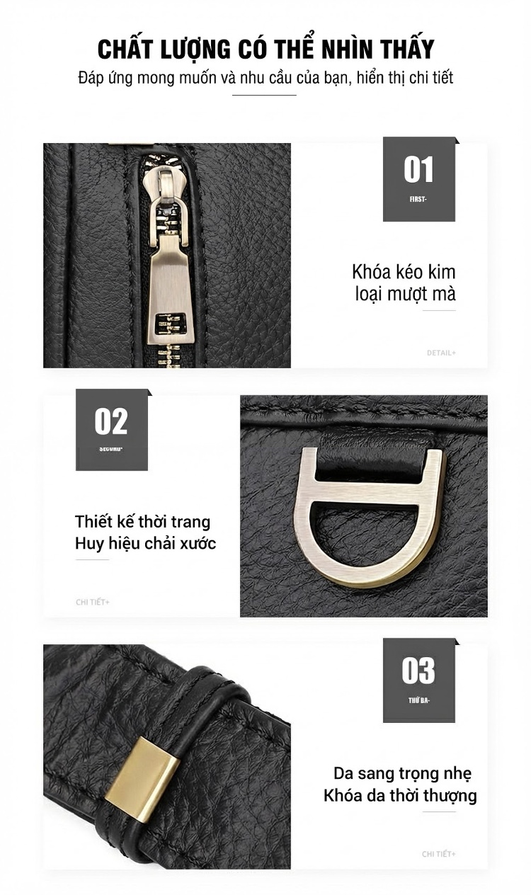 Túi Đeo Chéo Nam Da Bò Form Vuông Đựng Ipad 11 Inch Màu Đen chi tiết 6