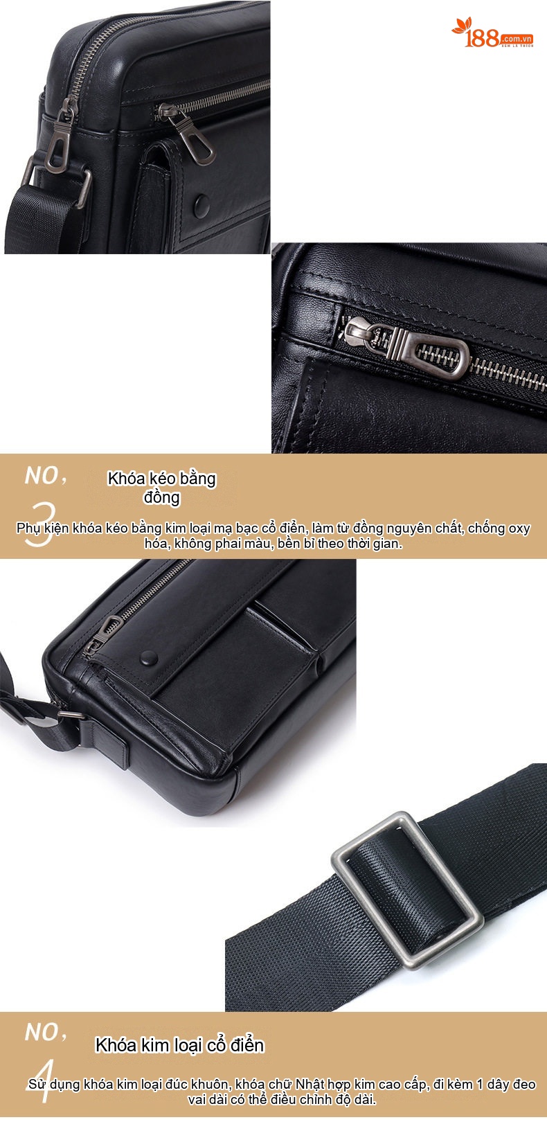 Túi Đeo Chéo Nam Da Bò Kiểu Dáng Messenger Phong Cách Hàn Quốc Màu Đen chi tiết 16