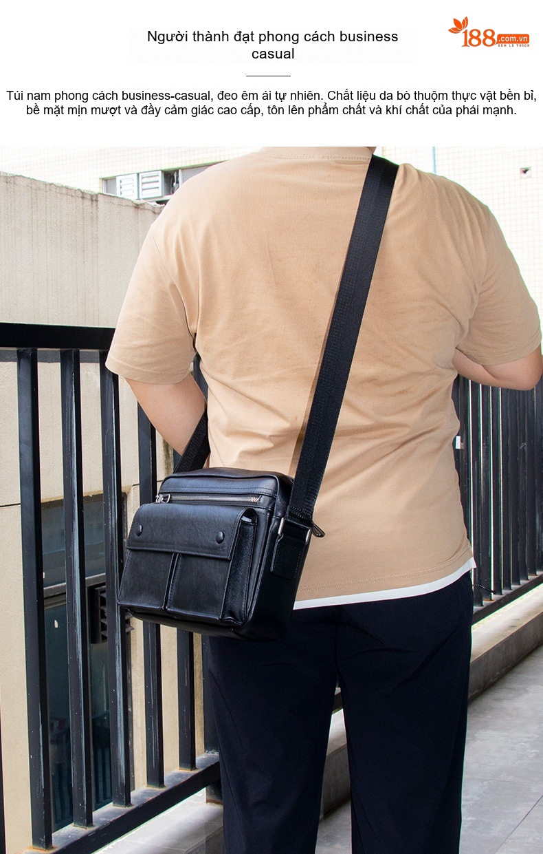 Túi Đeo Chéo Nam Da Bò Kiểu Dáng Messenger Phong Cách Hàn Quốc Màu Đen chi tiết 6