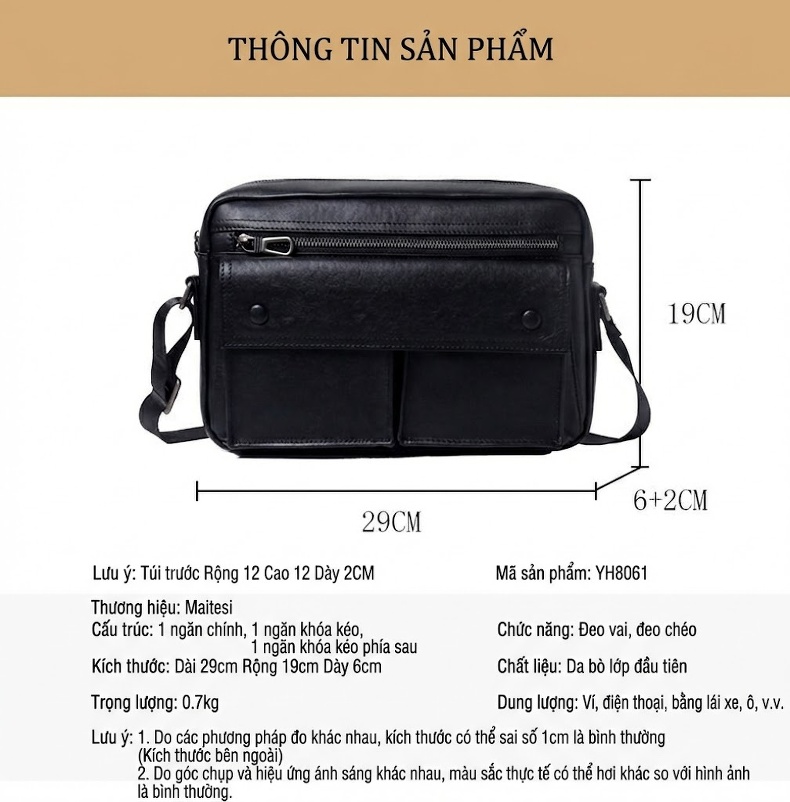 Túi Đeo Chéo Nam Da Bò Kiểu Dáng Messenger Phong Cách Hàn Quốc Màu Đen chi tiết 10
