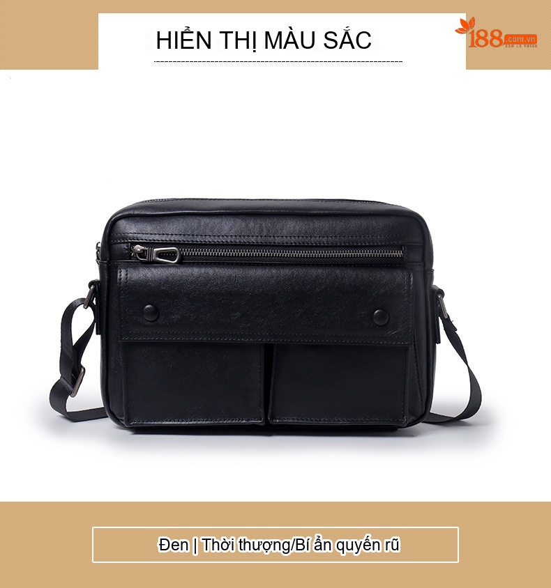 Túi Đeo Chéo Nam Da Bò Kiểu Dáng Messenger Phong Cách Hàn Quốc Màu Đen chi tiết 11